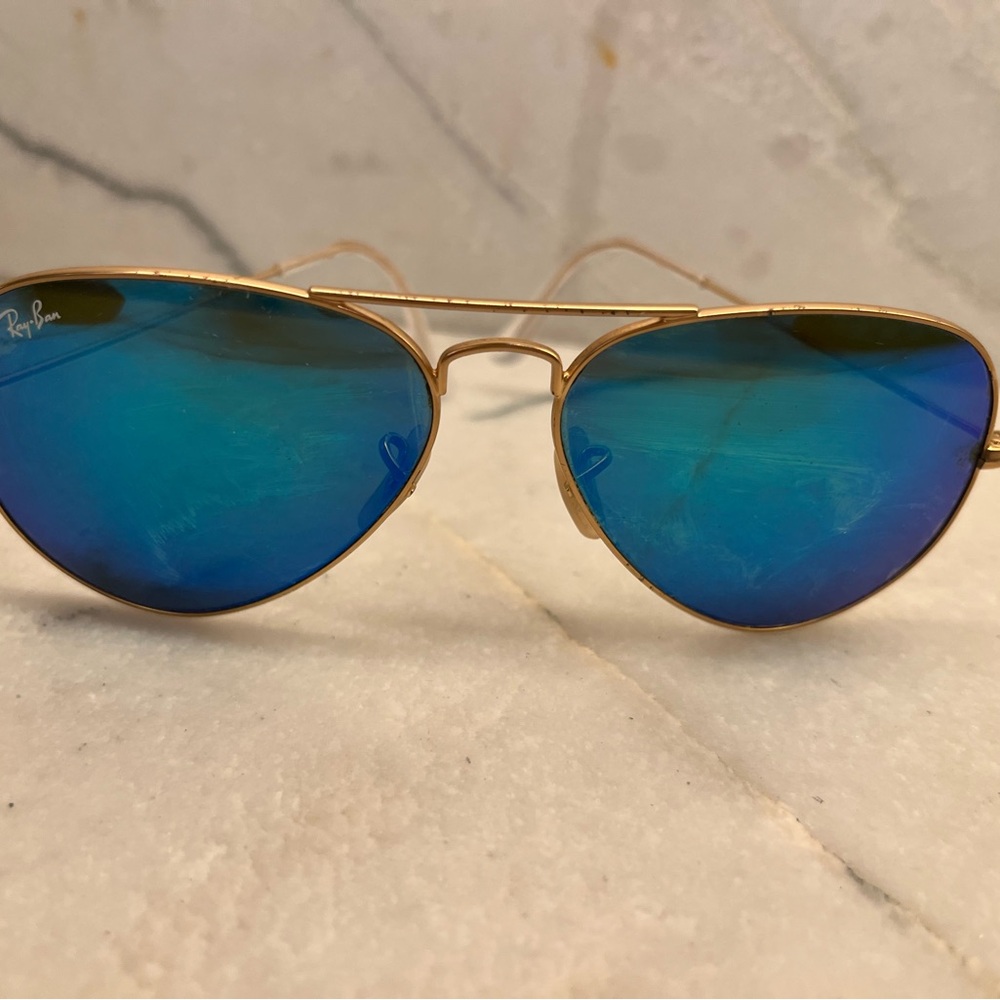 Ray-Ban Gold Frame Sunglasses with Blue Lenses
